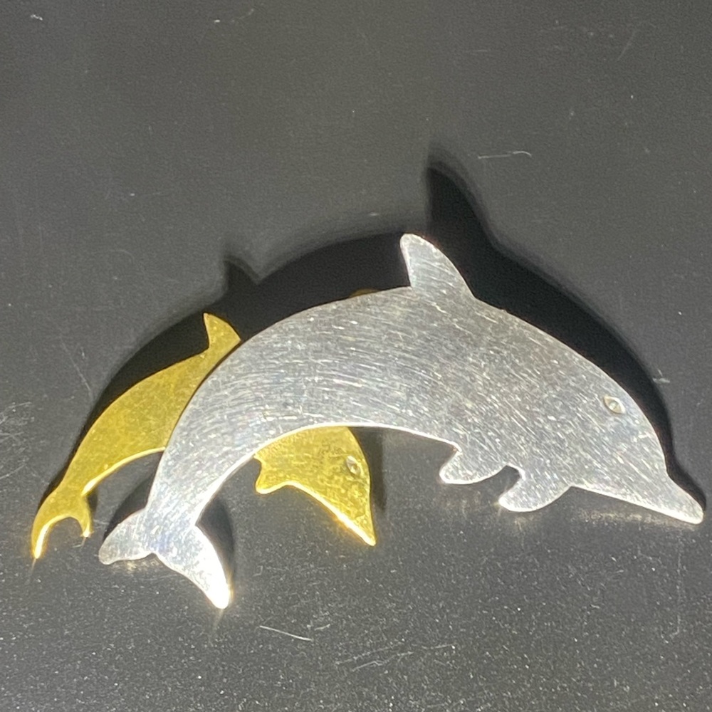 Sterling Silver and Brass Dolphin Pin